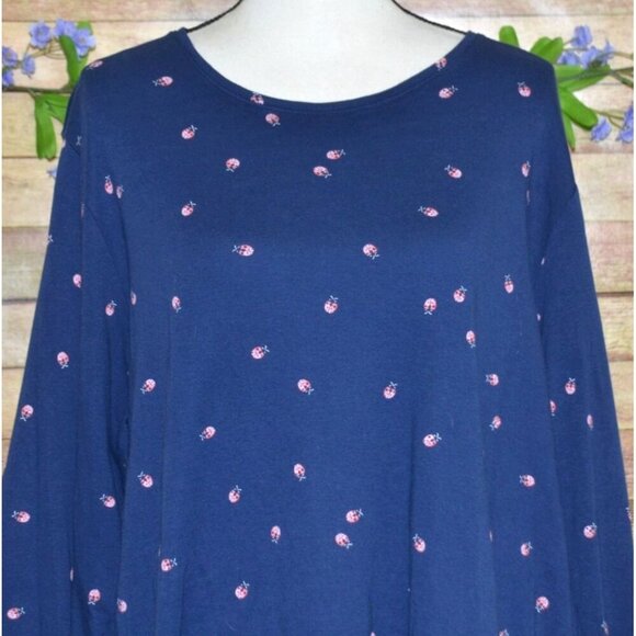 Croft & Barrow Women's Blue Plus Size 2X Ladybugs Knit Top Long Sleeves Cotton - Picture 2 of 7